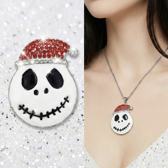 Silver plated red Crystal Jack skellington pendant necklace - Picture 12 of 15